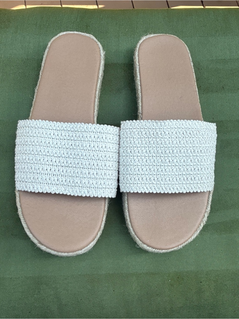 SHEIN White Woven Slide Sandals with Tan Footbed